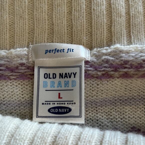 Old Navy Colorful Embellished Lambs’ Wool Sweater Woman Size Large Off Shoulder - Picture 5 of 9